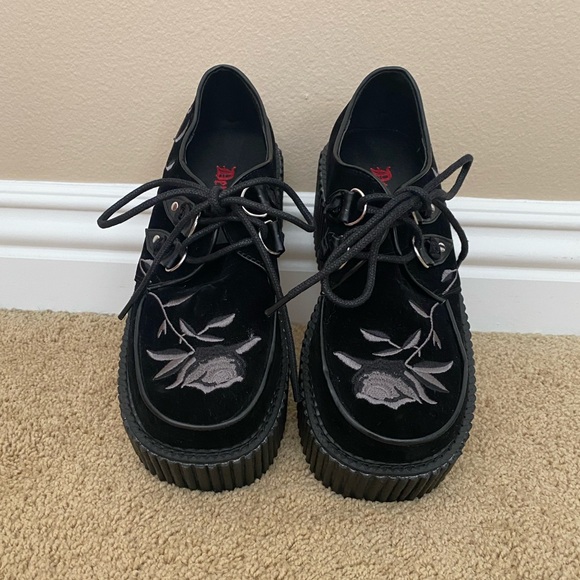 Demonia Platform Velvet Lace Ups - Picture 2 of 9